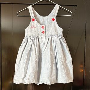Charming denim/linen handmade pinafore dress 4t pockets
